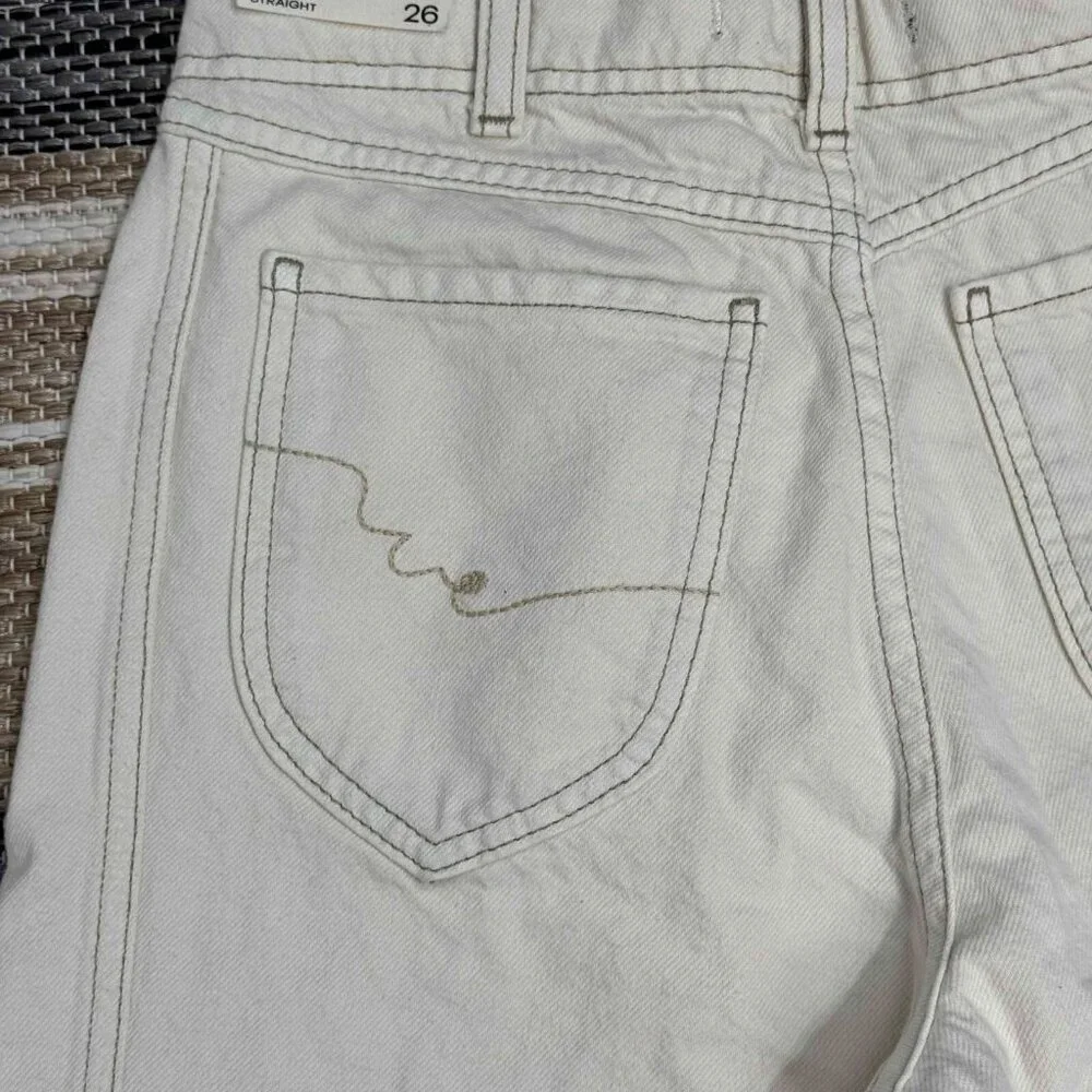 Free People We The Free Aster Straight Leg Jeans 100%‎ Cotton Cream Size 26